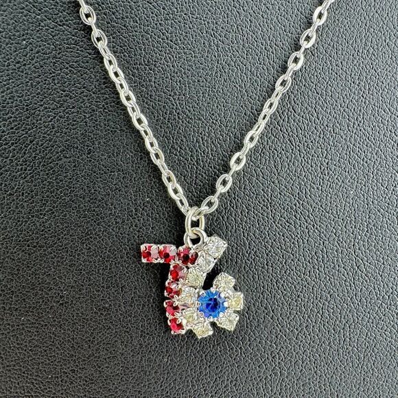 Vintage Patriotic Rhinestone 76 Necklace Glamorous Timeless Red Blue Retro
